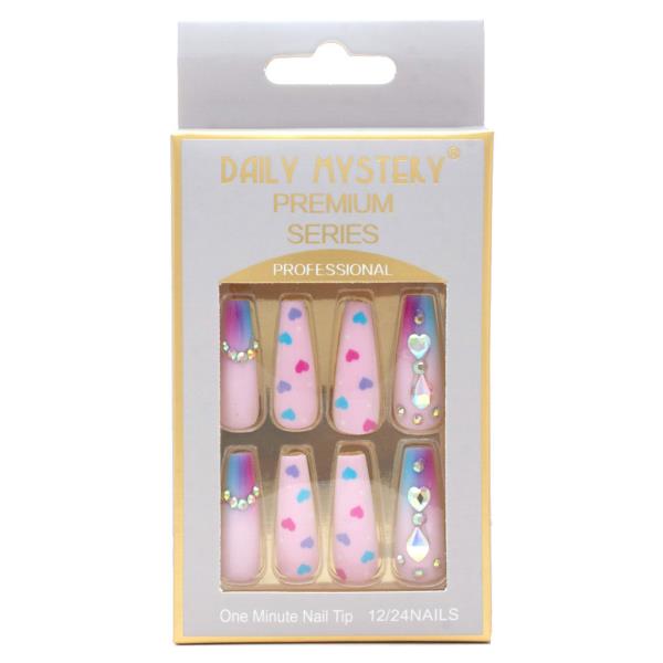 HEART RHINESTONE PATTERN NAIL TIPS (12 UNITS)