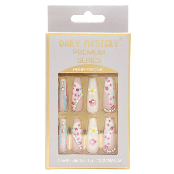 FLOWER RHINESTONE PATTERN NAIL TIPS