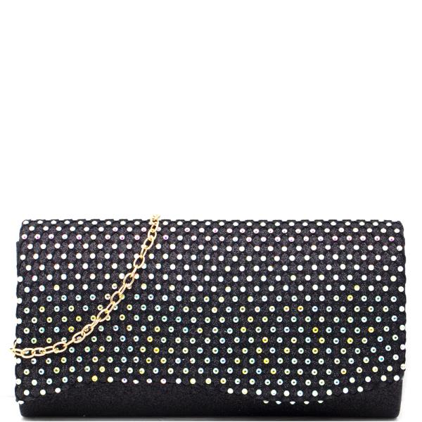 RHINESTONE STUDDED FLAP CROSSBODY BAG