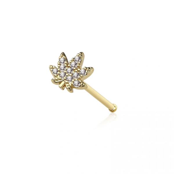 CZ GEM PAVED CANNABIS 316L SURGICAL STEEL NOSE BONE STUD (12 UNITS)