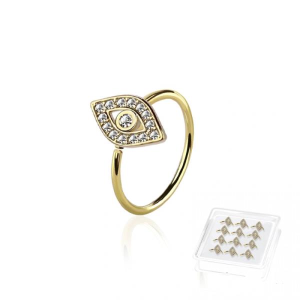 12PCS OF CZ GEM PAVED EVIL EYE 316L SURGICAL STEEL O-RING NOSE HOOP BOX