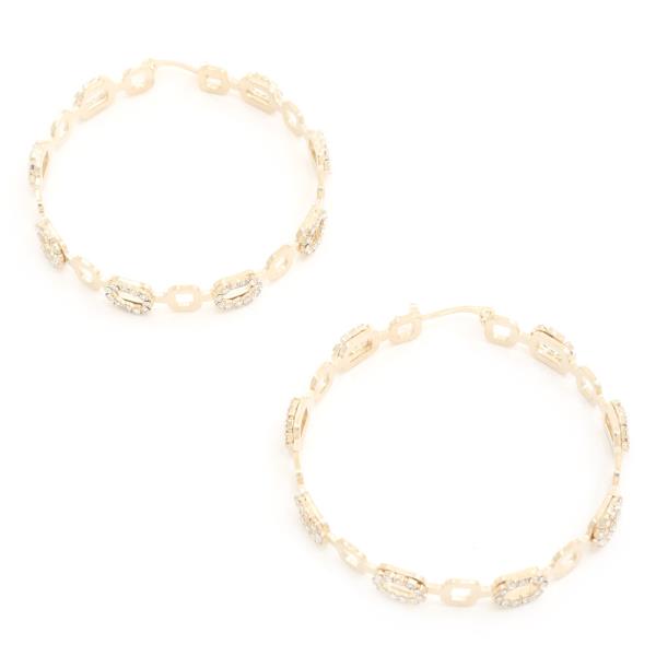 OVAL LINK RHINESTONE METAL HOOP EARRING
