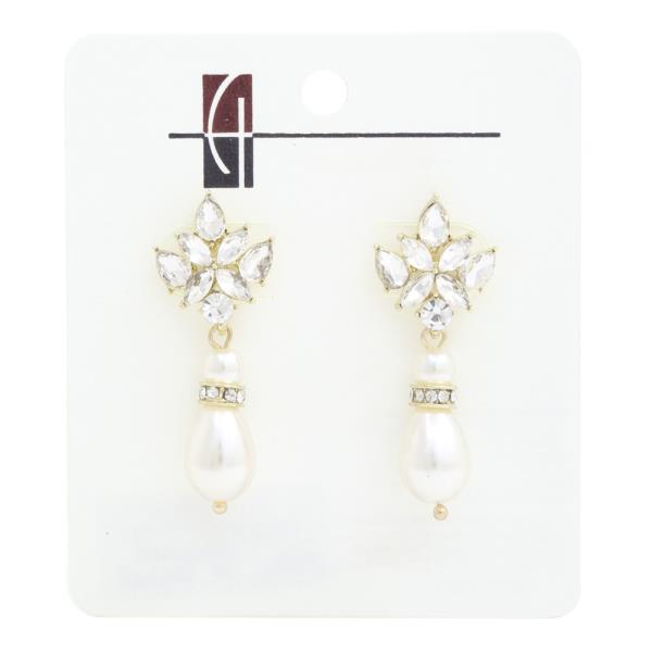 PEARL BEAD RHINESTONE DANGLE EARRING