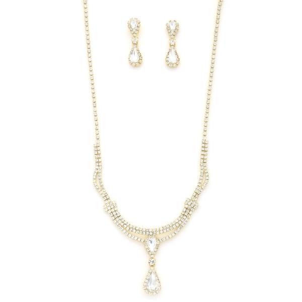 TEARDROP RHINESTONE CURVE BAR NECKLACE