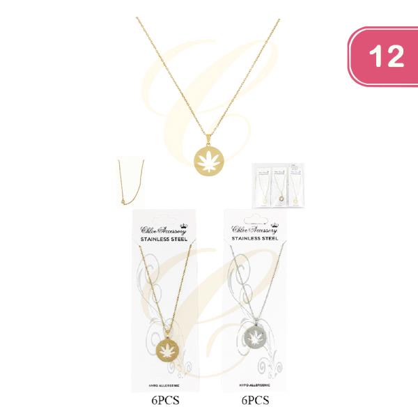 FASHION STAINLESS STEEL WEED NECKLACE (12UNITS)