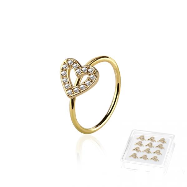 12PCS OF CZ PAVED HEART 316L SURGICAL STEEL O-RING NOSE HOOP BOX