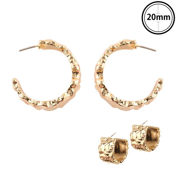 BRASS METAL TEXTURE HOOP EARRING
