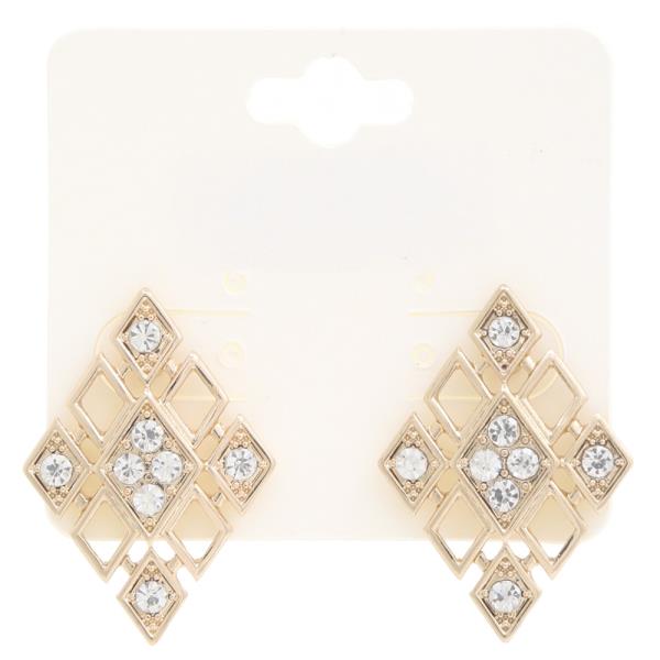 RHOMBUS RHINESTONE METAL EARRING