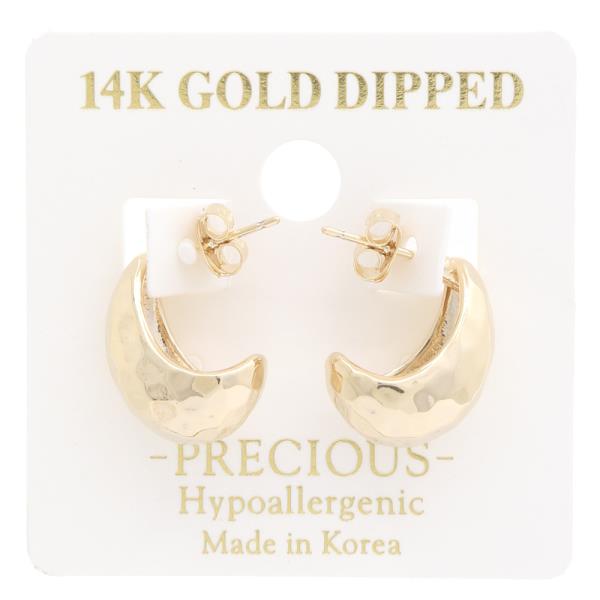 14K GOLD DIPPED HAMMERED METAL HYPOALLERGENIC EARRING