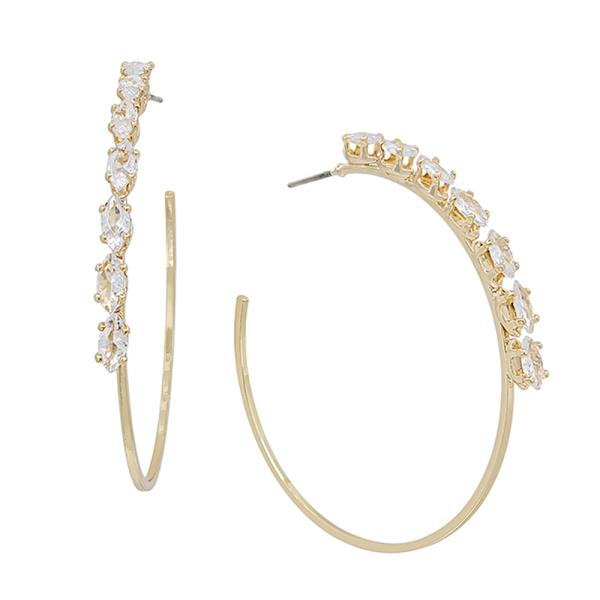 LEAF SHAPE CRYSTAL HOOP EARRING