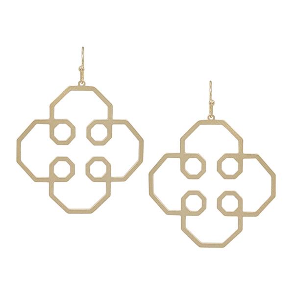 GEOMETRIC FLOWER METAL DROP EARRING