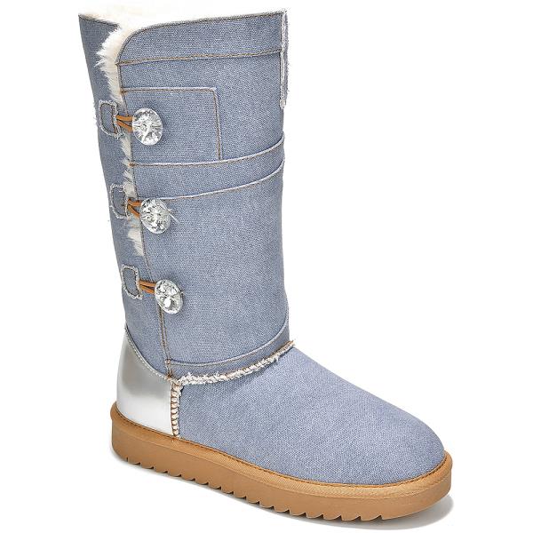 INSIDE FUR DENIM BOOTS W CLEAR BUTTON DETAIL 12 PAIRS