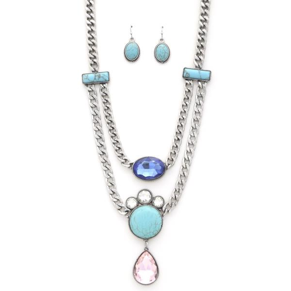 TEARDROP CRYSTAL METAL NECKLACE