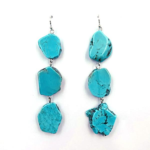 TRIPLE TURQUOISE BEAD DANGLE EARRING
