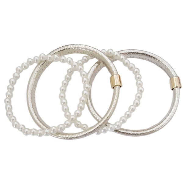 SV GLITTER PEARL PU LEATHER BRACELET SET