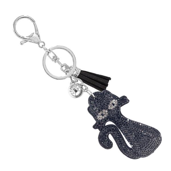 BLACK CAT HALLOWEEN RHINESTONE KEYCHAIN