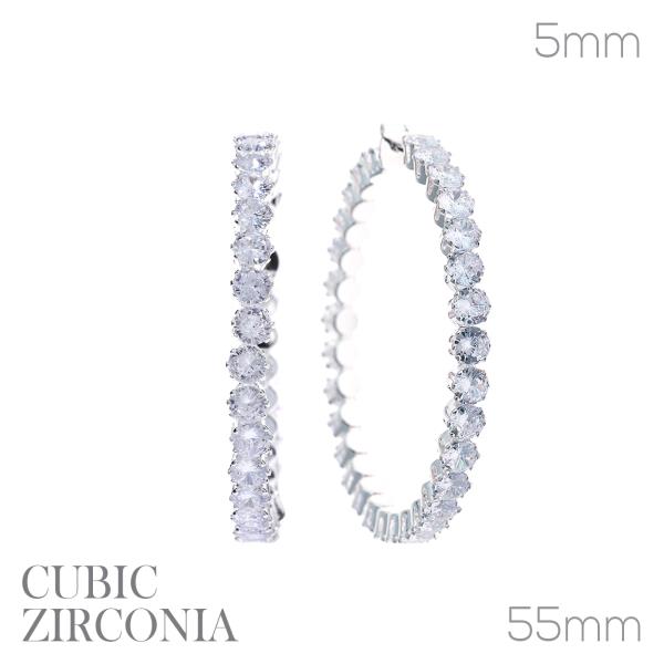 ROUND STONE HOOP EARRING