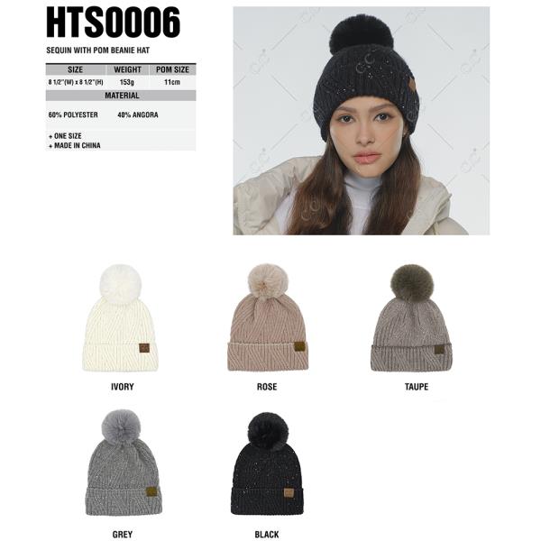 CC SEQUIN WITH POM BEANIE HAT