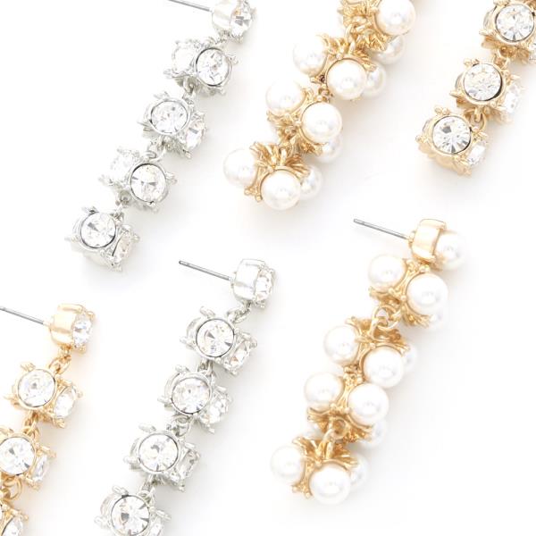 RHINESTONE BEADED METAL EARRING