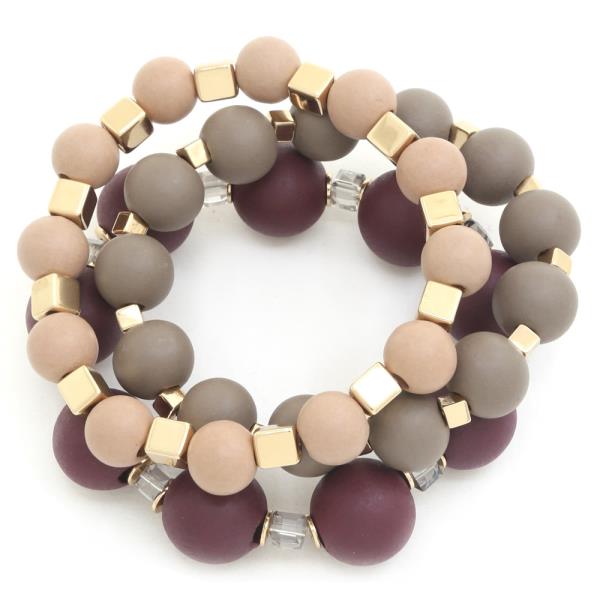 CUBE WOOD BALL BEAD BRACELET SET