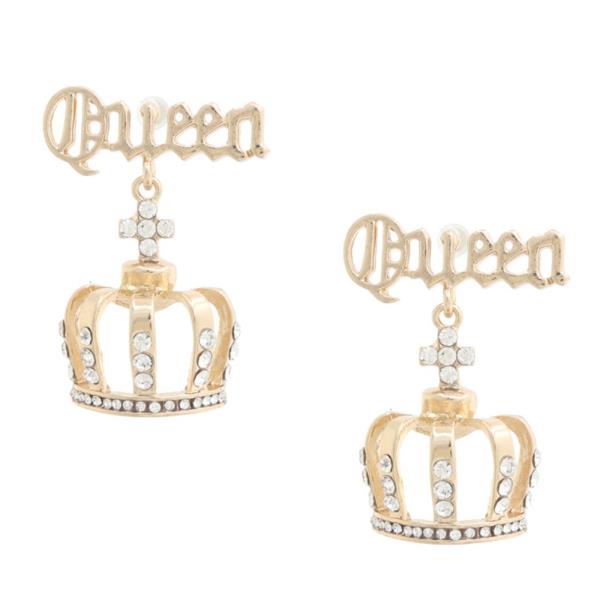 QUEEN CROWN RHINESTONE METAL EARRING