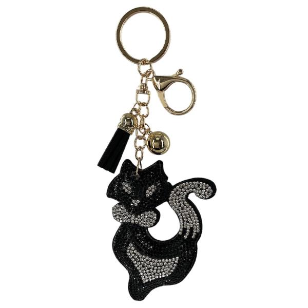 HALLOWEEN RHINESTONE CAT KEYCHAIN WITH TASSEL