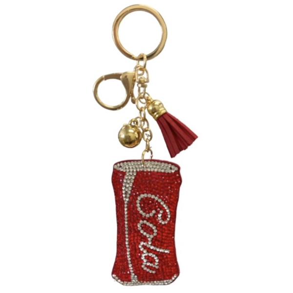 RHINESTONE COCA KEYCHAIN WITH TASSEL
