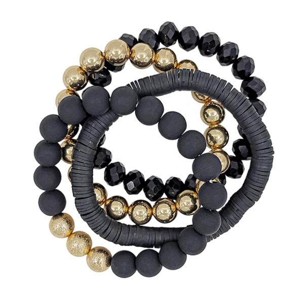 4 SET CLAY RUBBER METAL BEADS BRACELET