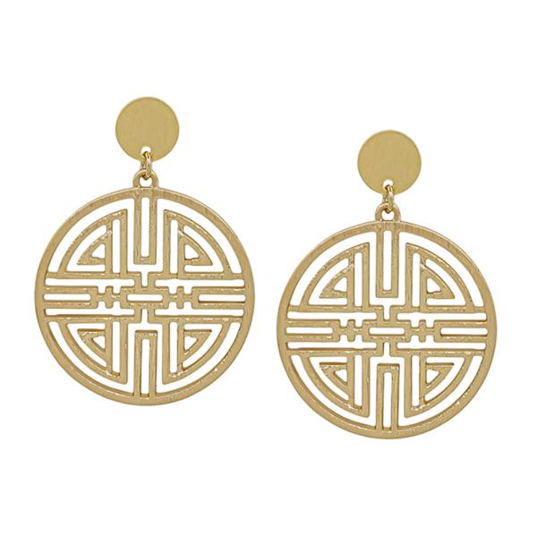 ORIENTAL SHAPE ROUND METAL DROP EARRING