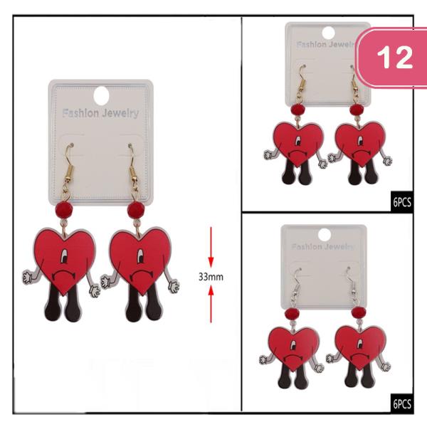 FASHION HEART DANGLE EARRING (12 UNITS)