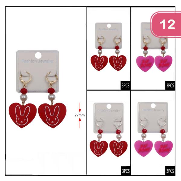 FASHION HEART BUNNY DANGLE EARRING (12UNITS)