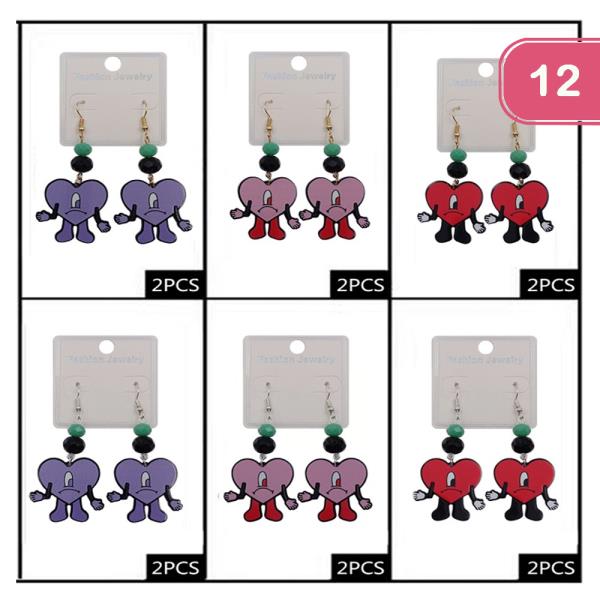 FASHION HEART DANGLE EARRING (12UNITS)
