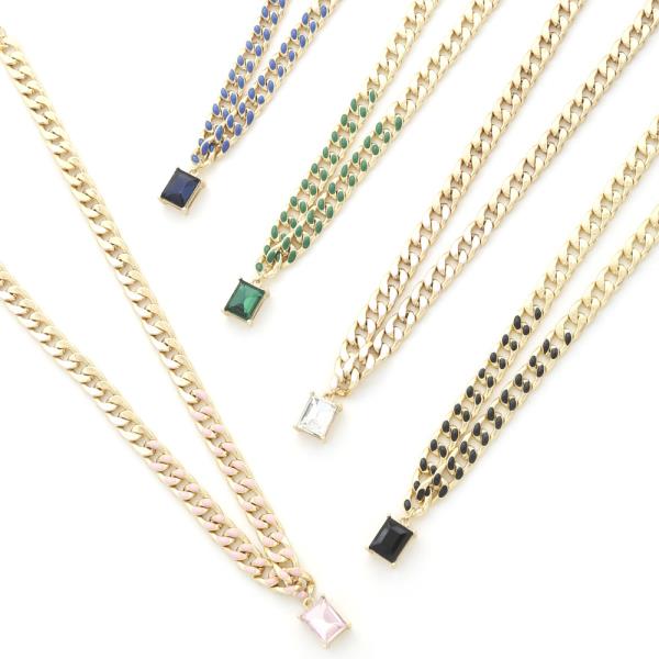 CRYSTAL CHAR CURB LINK NECKLACE