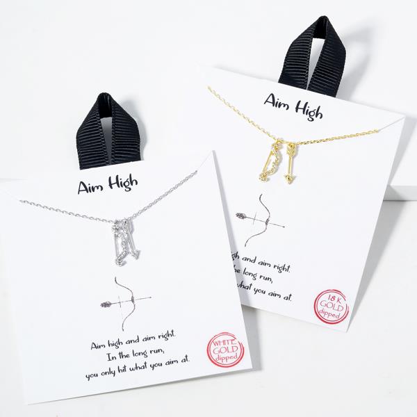 18K GOLD RHODIUM DIPPED  BOW AND ARROW "AIM HIGH" NECKLACE