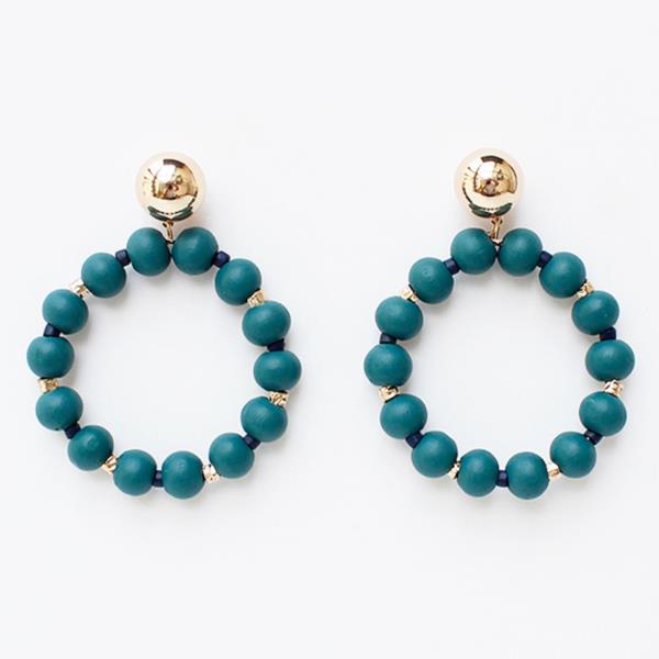 WOOD BALL ROUND DANGLE EARRING