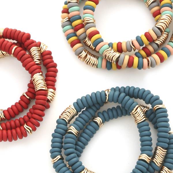 3 ROW WOOD AND METAL BRACELET