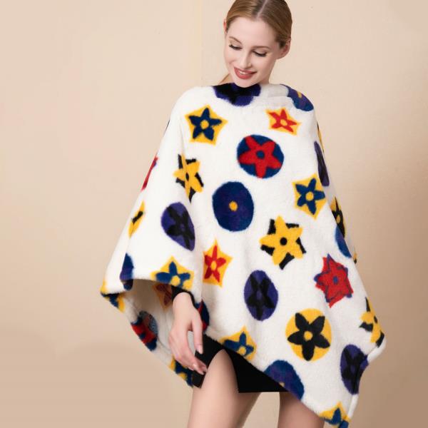 FAUX FUR FLOWER PATTERN PONCHO