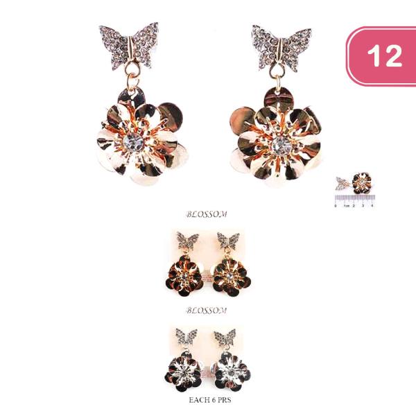 FASHION BUTTERFLY RHINESTONE FLOWER EARRING (12 UNITS)