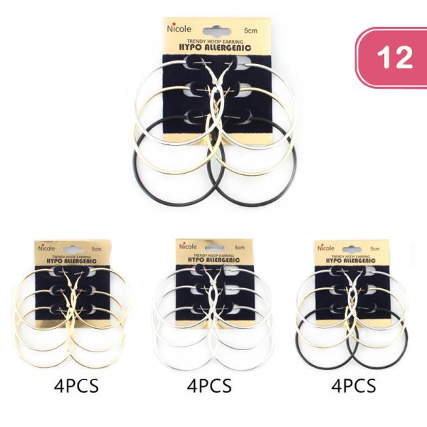 FASHION 3 PAIR HOOP EARRING (12 UNITS)