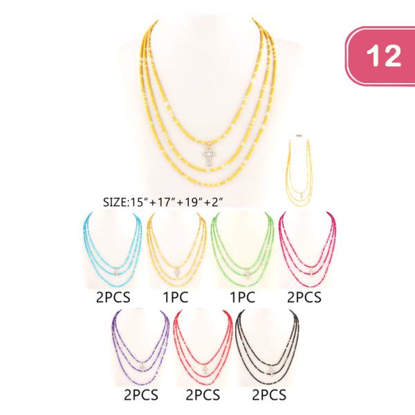 FASHION CROSS 3 LAYER BEADED BRACELET (12 UNITS)