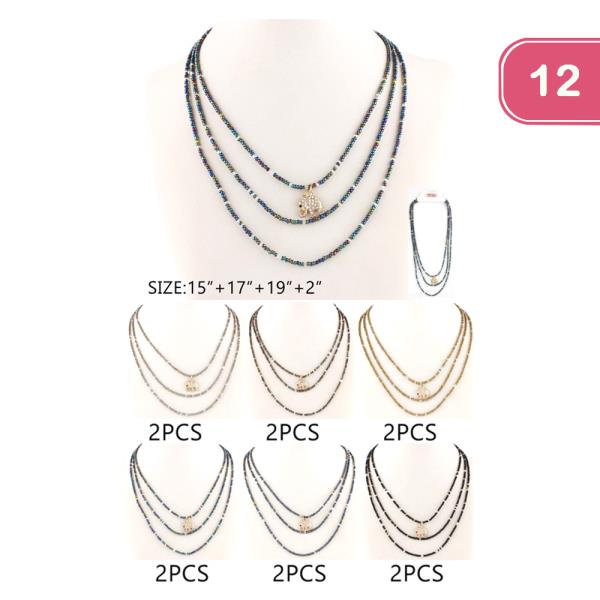 FASHION LAYERED BEADED ELEPHANT NECKLACE (12 UNITS)