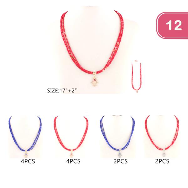 FASHION EVIL EYE BEADED NECKLACE (12 UNITS)