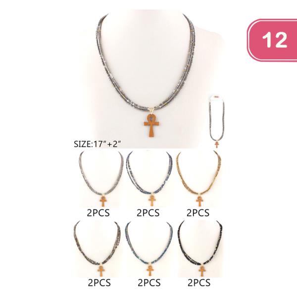 FASHION CROSS BEAD NECKLACE (12 UNITS)