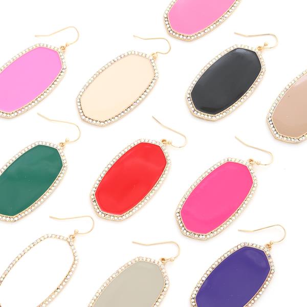 RHINESTONE GEOMETRIC OVAL SHAPE EARRING