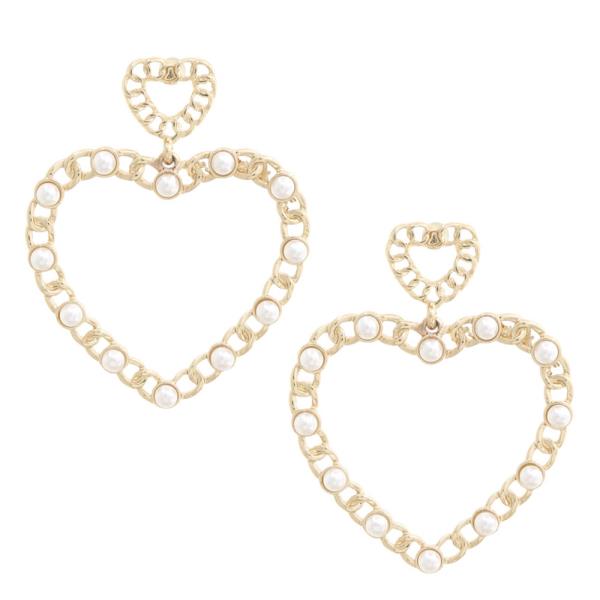 PEARL HEART CHAIN EARRING