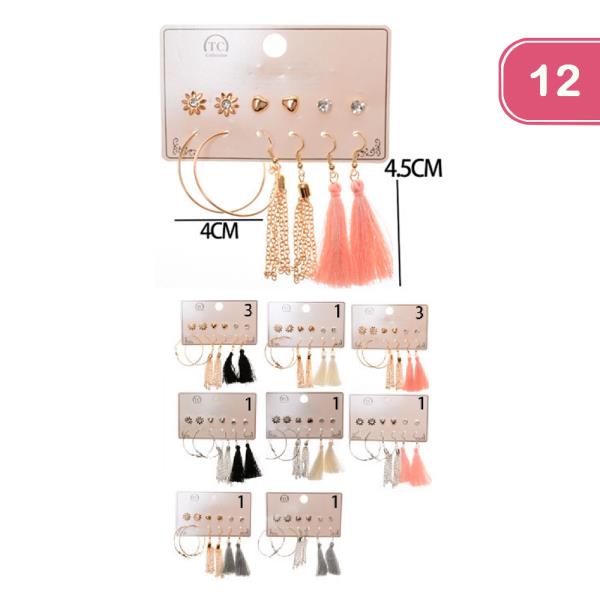 FASHION 6 PAIR STUD AND TASSEL EARRING