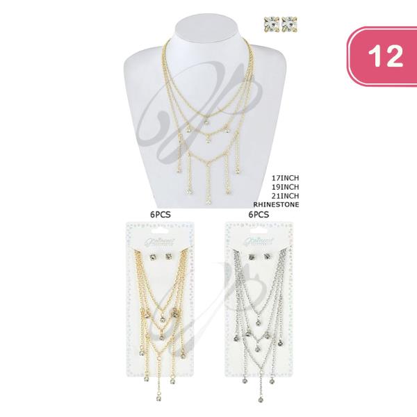 FASHION RHINESTONE NECKLACE EARRING SET (12 UNITS)