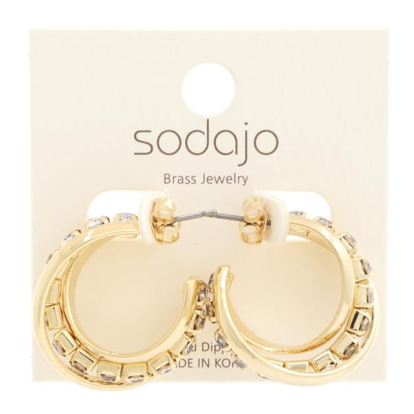 SODAJO CZ TRIPLE HOOP GOLD DIPPED EARRING