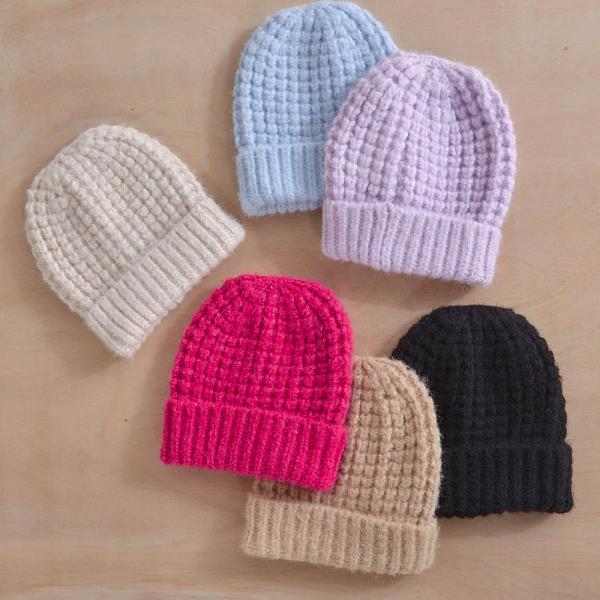 WOOL BLEND WAFFLE KNIT BEANIE