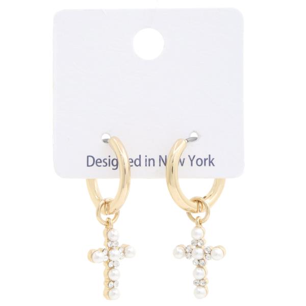 CROSS PEARL BEAD EARRING